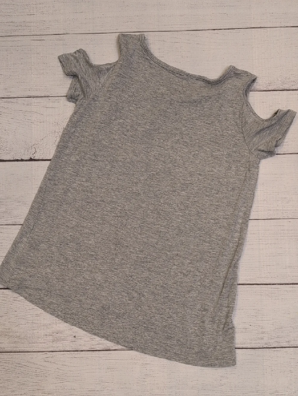 Justice Girls' Gray Cold-Shoulder Tee with Sequin Bulldog Patch